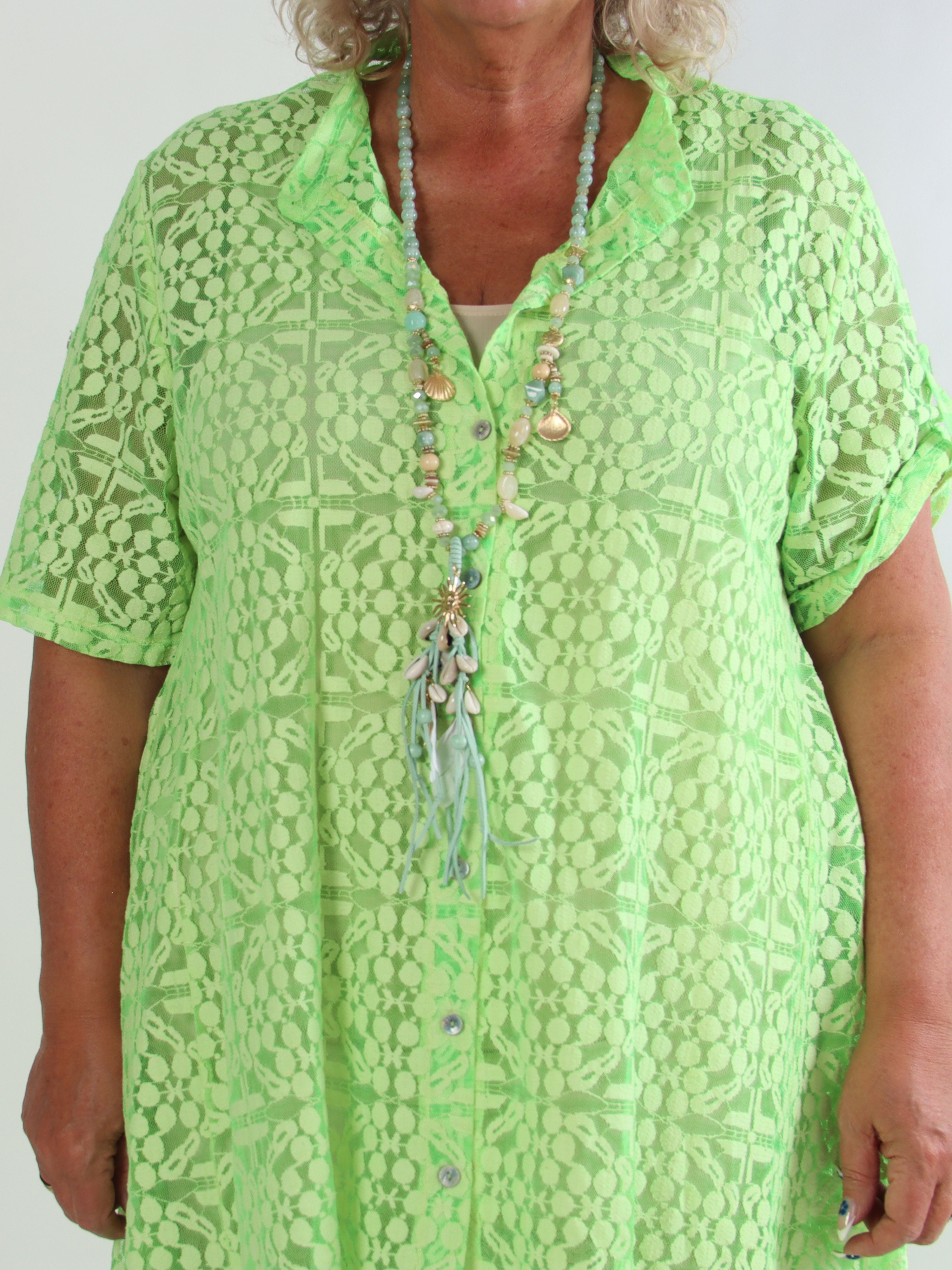 Evey - Plus size skjortekjole i a-form og transparent blonde